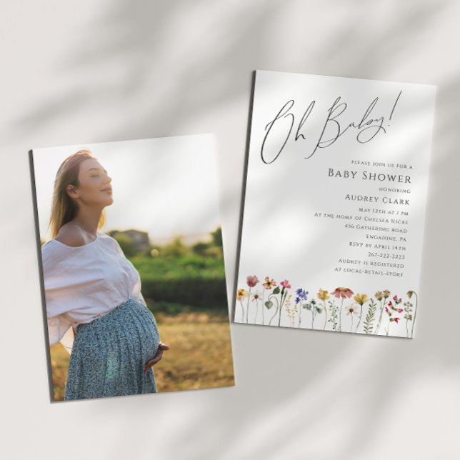 Colourful Wildflower Baby Shower Oh Baby! Photo Invitation (Creator Uploaded)