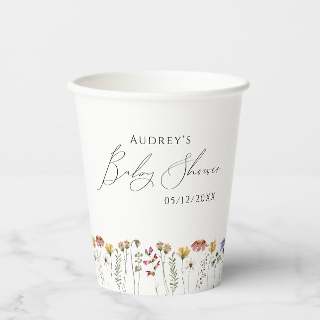 Colourful Wildflower Baby Shower Paper Cups (Front)