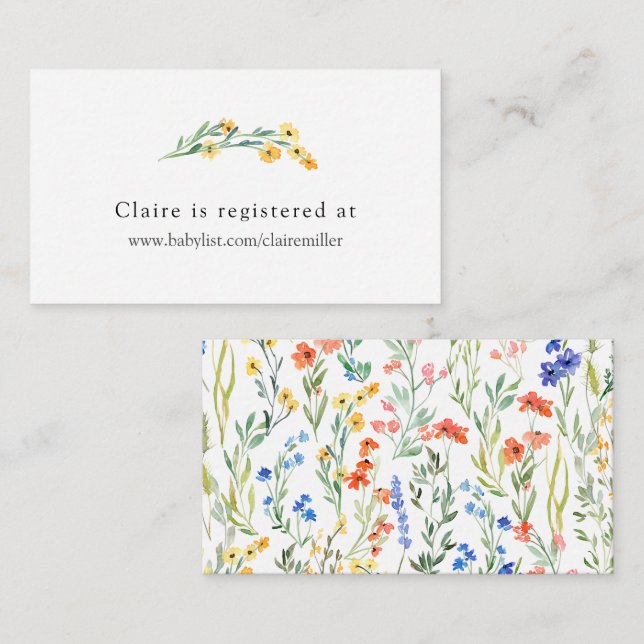 Colourful Wildflower Baby Shower Registry Enclosure Card (Front/Back)
