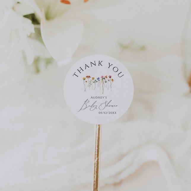 Colourful Wildflower Baby Shower Thank You Favour Classic Round Sticker (Creator Uploaded)