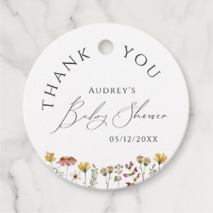 Colourful Wildflower Baby Shower Thank You Round Favour Tags