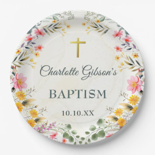 Colourful Wildflower Baptism Paper Plate