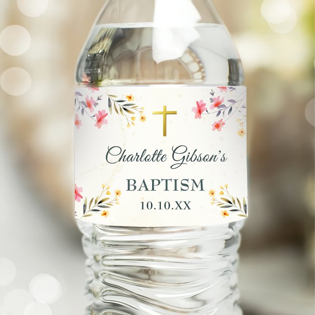 Colourful Wildflower Baptism Paper Plates Water Bottle Label (Creator Uploaded)