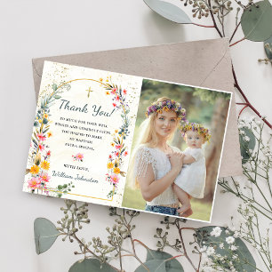 Colourful Wildflower Baptism Photo Thank You Card
