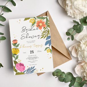 Colourful Wildflower Beig chic boho Bridal Shower Invitation