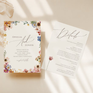 Colourful Wildflower   Beige All In One Wedding Invitation
