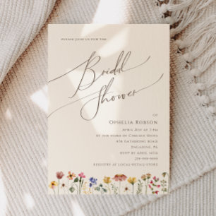 Colourful Wildflower   Beige Bridal Shower Invitation