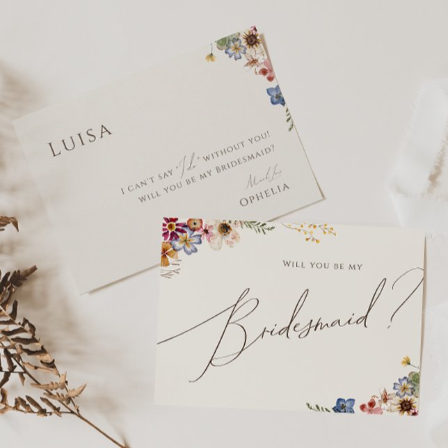 Colourful Wildflower Beige Bridesmaid Proposal Car Invitation (Creator Uploaded)