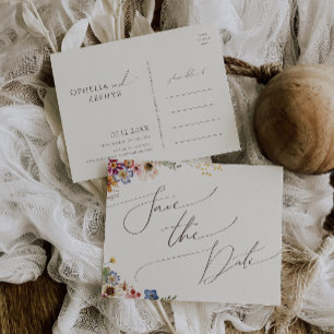 Colourful Wildflower   Beige Garden Save The Date Invitation Postcard