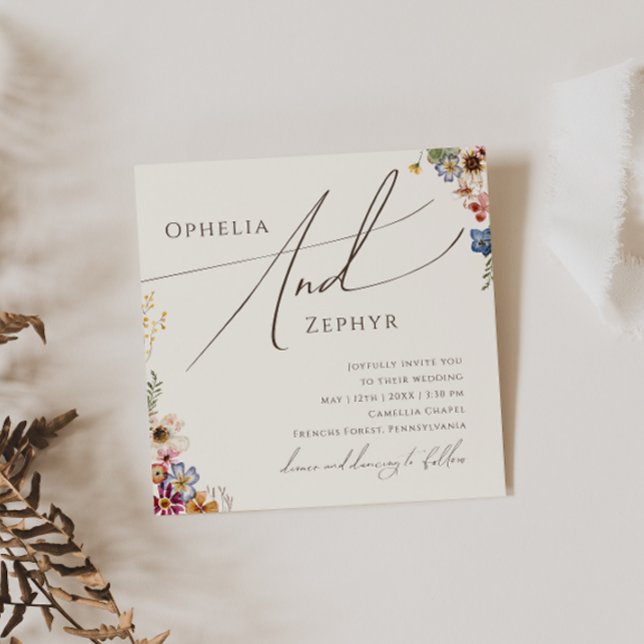 Colourful Wildflower | Beige Garden Square Wedding Invitation (Creator Uploaded)