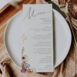 Colourful Wildflower   Beige Garden Wedding Dinner Menu