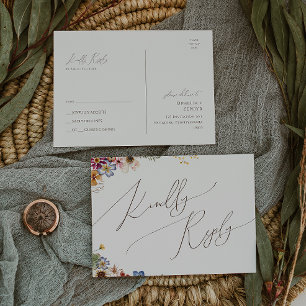 Colourful Wildflower   Beige Garden Wedding RSVP Postcard