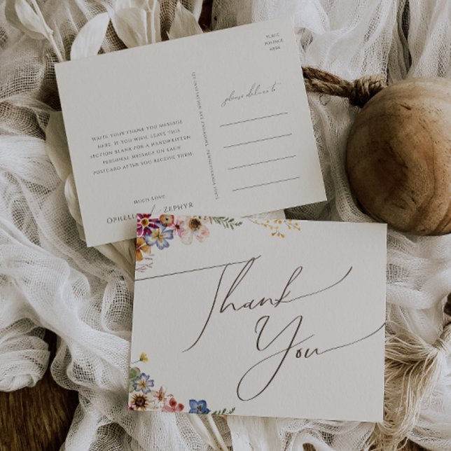 Colourful Wildflower Beige Garden Wedding Thank Yo Postcard (Creator Uploaded)