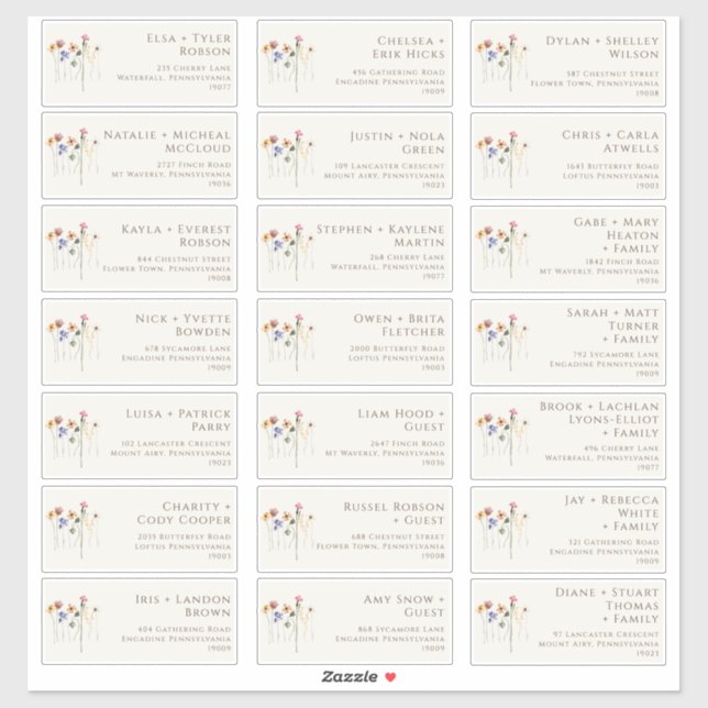 Colourful Wildflower | Beige Guest Address Labels (Sheet)