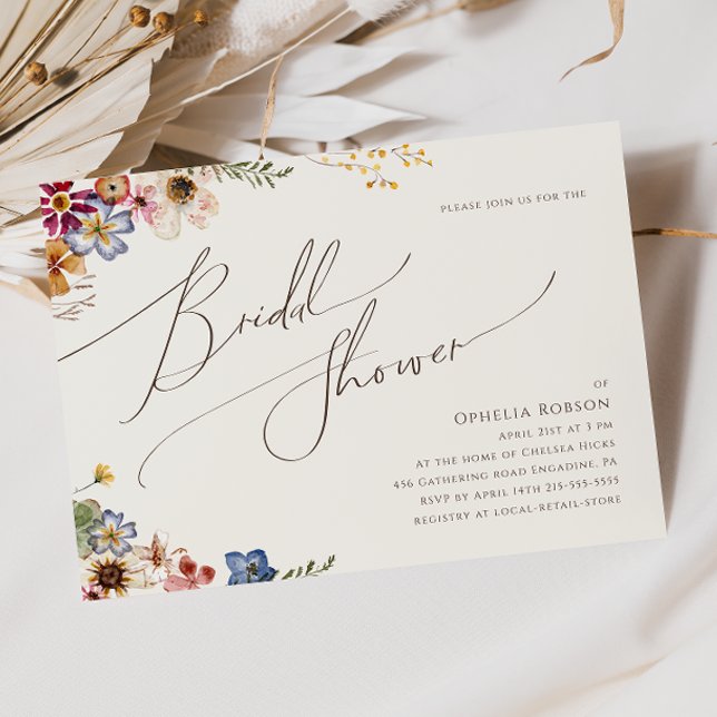 Colourful Wildflower Beige Horizontal Bridal Showe Invitation (Creator Uploaded)