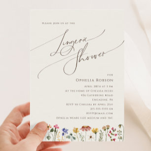Colourful Wildflower   Beige Lingerie Shower Invitation