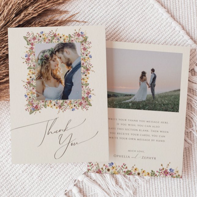 Colourful Wildflower | Beige Meadow Flat Photo Thank You Card (Creator Uploaded)