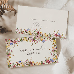 Colourful Wildflower   Beige Meadow Flat Wedding Place Card