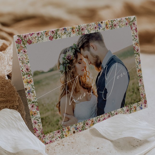 Colourful Wildflower | Beige Meadow Folded Photo Thank You Card (Creator Uploaded)