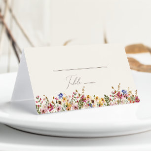 Colourful Wildflower   Beige Meadow Folded Place Card