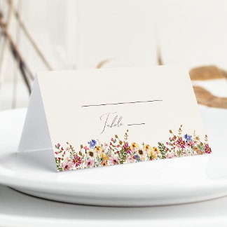 Colourful Wildflower | Beige Meadow Folded Place Card
