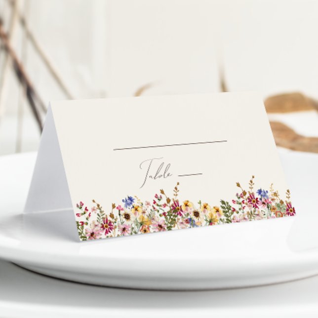 Colourful Wildflower | Beige Meadow Folded Place Card (Creator Uploaded)