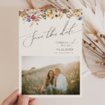 Colourful Wildflower | Beige Meadow Photo Save The Date<br><div class="desc">This colourful wildflower | beige meadow photo save the date is perfect for your simple, whimsical boho rainbow summer wedding. The bright, enchanted pink, yellow, orange, and gold colour florals give this product the feel of a minimalist elegant vintage hippie spring garden. The modern design is artsy and delicate, portraying...</div>