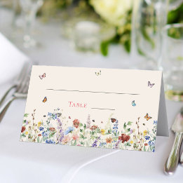 Colourful Wildflower Beige Meadow Place Card