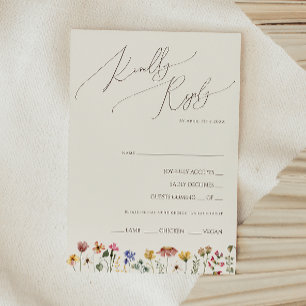 Colourful Wildflower Beige Menu Choice RSVP Card
