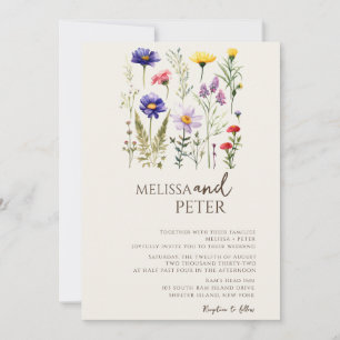 Colourful Wildflower Beige Monogram Photo Wedding  Invitation