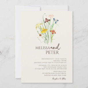Colourful Wildflower Beige Monogram Photo Wedding Invitation