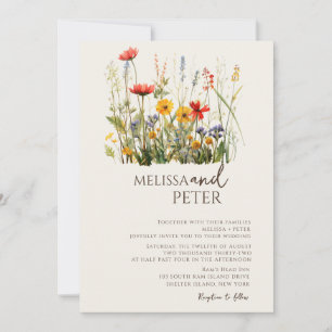 Colourful Wildflower Beige Monogram Photo Wedding Invitation