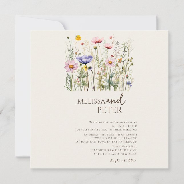 Colourful Wildflower Beige Monogram Photo Wedding  Save The Date (Front)