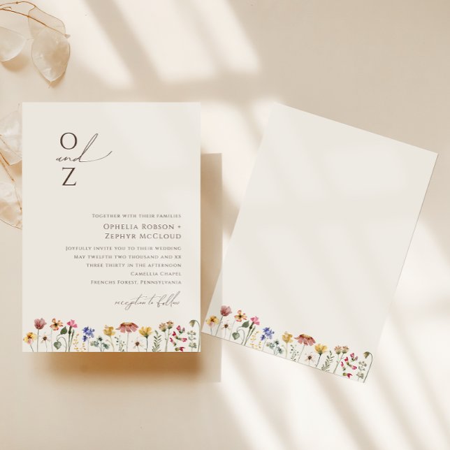 Colourful Wildflower | Beige Monogram Wedding Invitation (Creator Uploaded)