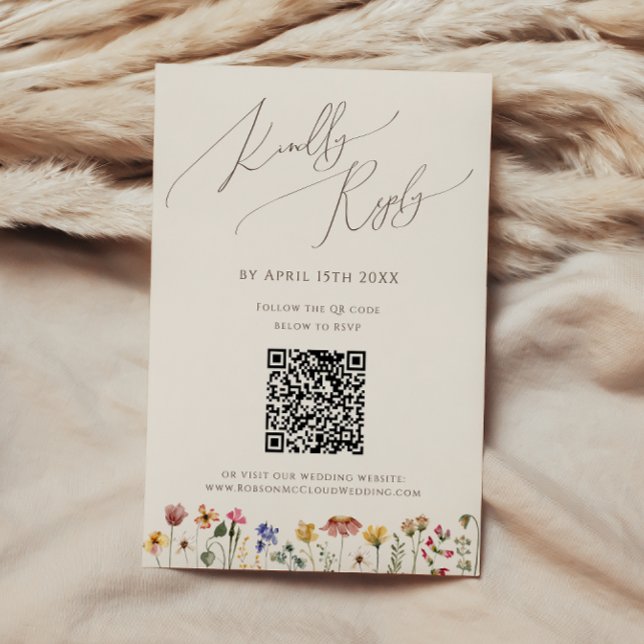 Colourful wildflower | Beige QR Code RSVP Card (Creator Uploaded)