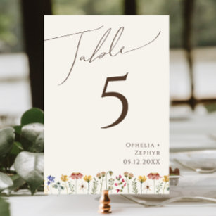 Colourful Wildflower   Beige Table Number
