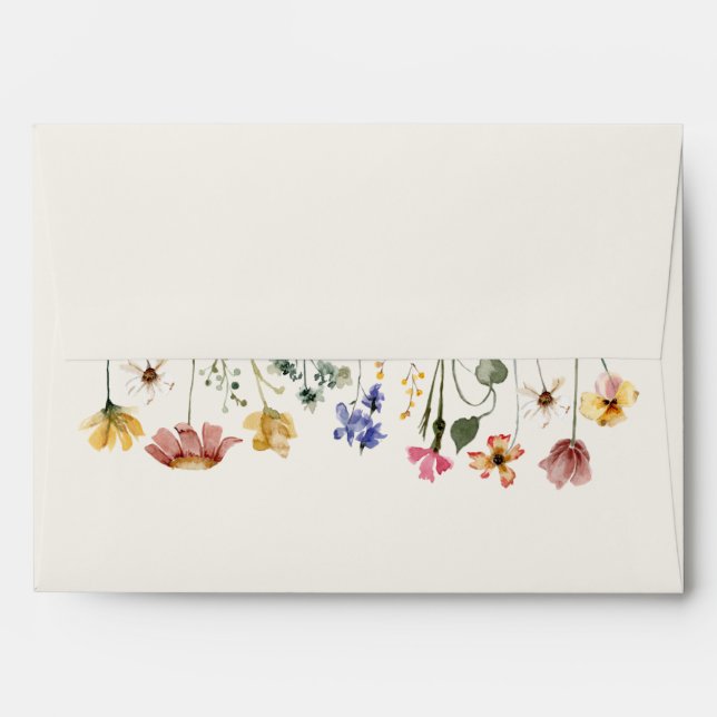 Colourful Wildflower | Beige Wedding Invitation En Envelope (Back (Top Flap))