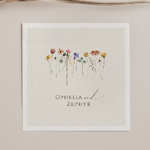 Colourful Wildflower Beige Wedding Napkins