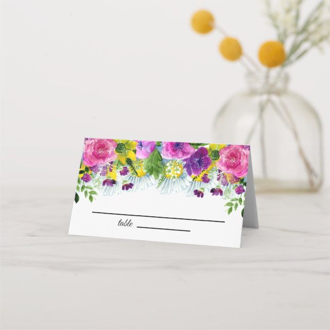 Colourful Wildflower  Beige Wedding Place Card (Front)