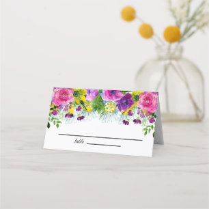 Colourful Wildflower  Beige Wedding Place Card