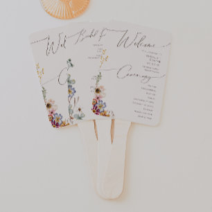 Colourful Wildflower   Beige Wedding Program Hand  Fan