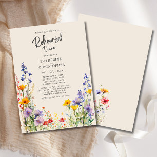Colourful Wildflower Beige Wedding Rehearsal Dinne Invitation