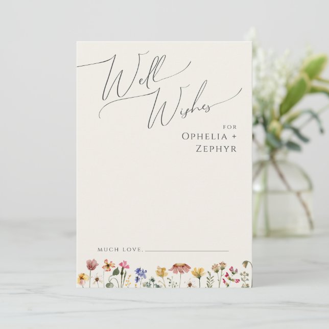 Colourful Wildflower Beige Wedding Well Wishes Car Advice Card (Standing Front)
