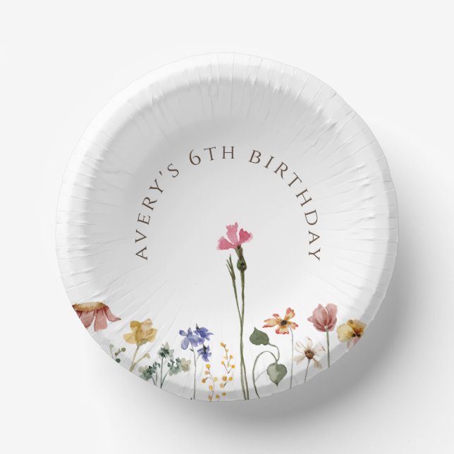 Colourful Wildflower Birthday Paper Plate (Front)