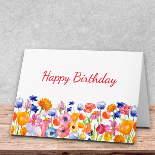 Colourful Wildflower Birthday Wishes Design Card