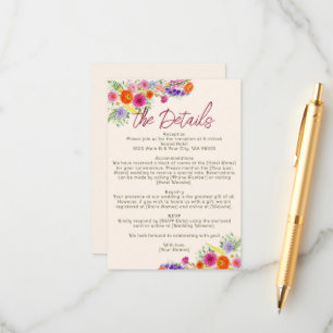 Colourful Wildflower Bloom Vintage Garden Wedding Enclosure Card