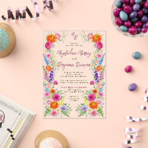 Colourful Wildflower Bloom Whimsical Garden Weddin Acrylic Invitations