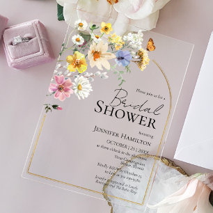 Colourful Wildflower Boho Bridal Shower Acrylic Invitations