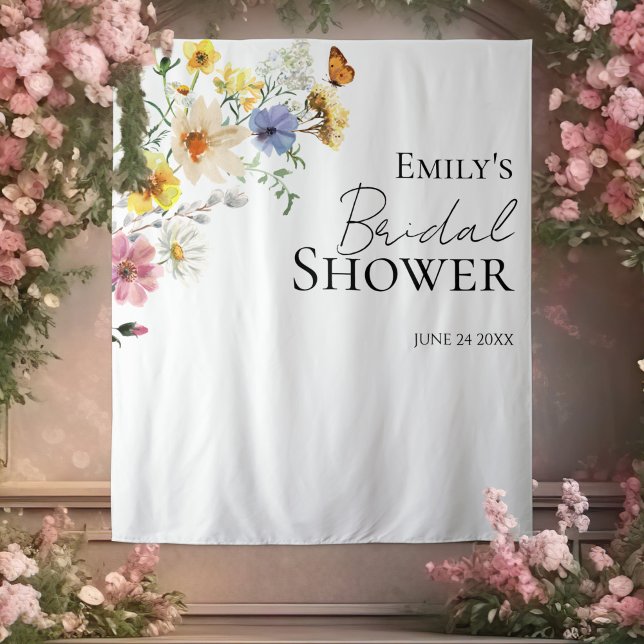 Colourful Wildflower Boho Bridal Shower Backdrop Tapestry (Creator Uploaded)