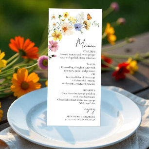 Colourful Wildflower   Boho Wedding Menu Card